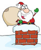Cartoon Santa Claus Going down the Chimney with a Bag of Toys For Christmas