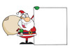 Jolly Old Santa Claus with a Bag of Toys Holding up a Big Blank Sign for Your Marketing Slogan or Christmas Message