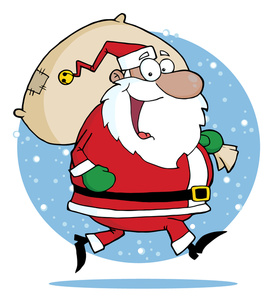 Free Santa Claus Clipart Image: Jolly Santa Claus with a Bag of Gifts on Christmas Eve