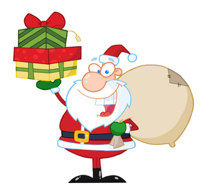 Free Santa Clipart Image: Jolly Santa Claus with Christmas Gifts and Presents and Toys