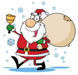 Free Santa Clipart Image: Jolly Santa with Bell and Sack of Toys