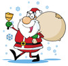 new santa clipart image: jolly santa with bell and sack of toys