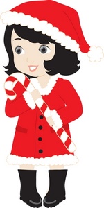 Free Child Clipart Image: Little Girl Dressed as Santa with Candy Cane