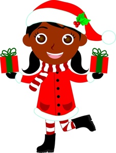 Free Christmas Clipart Image: Little Girl Dressed Like Santa with Christmas Gifts