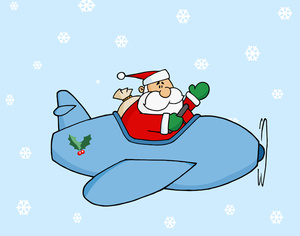 Free Santa Clipart Image: Santa Claus Delivering Christmas Presents in an Airplane
