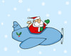 new santa clipart image: santa claus delivering christmas presents in an airplane