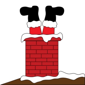 Free Chimney Clipart Image: Santa Claus Stuck in the Chimney with Feet Sticking Out