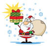 new santa clipart image: santa claus with presents and falling snowflakes