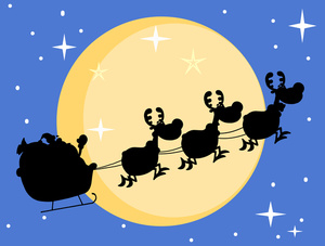 Free Reindeer Clipart Image: Santa Delivering Presents on Christmas Eve