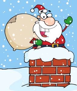 Free Chimney Clipart Image: Santa Going Down the Chimney to Deliver Presents