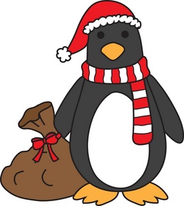 Free Penguin Clipart Image: Santa Penguin with Sack of Toys