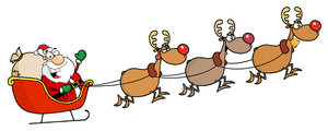 Free Sleigh Clipart Image: Santa's Sleigh Being Pulled by a Team of Reindeer