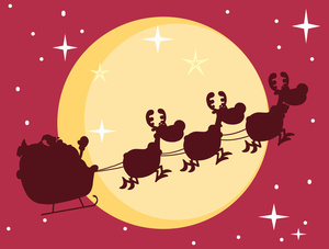 Free Santa Clipart Image: Three Reindeer Pulling Santa's Sleigh.